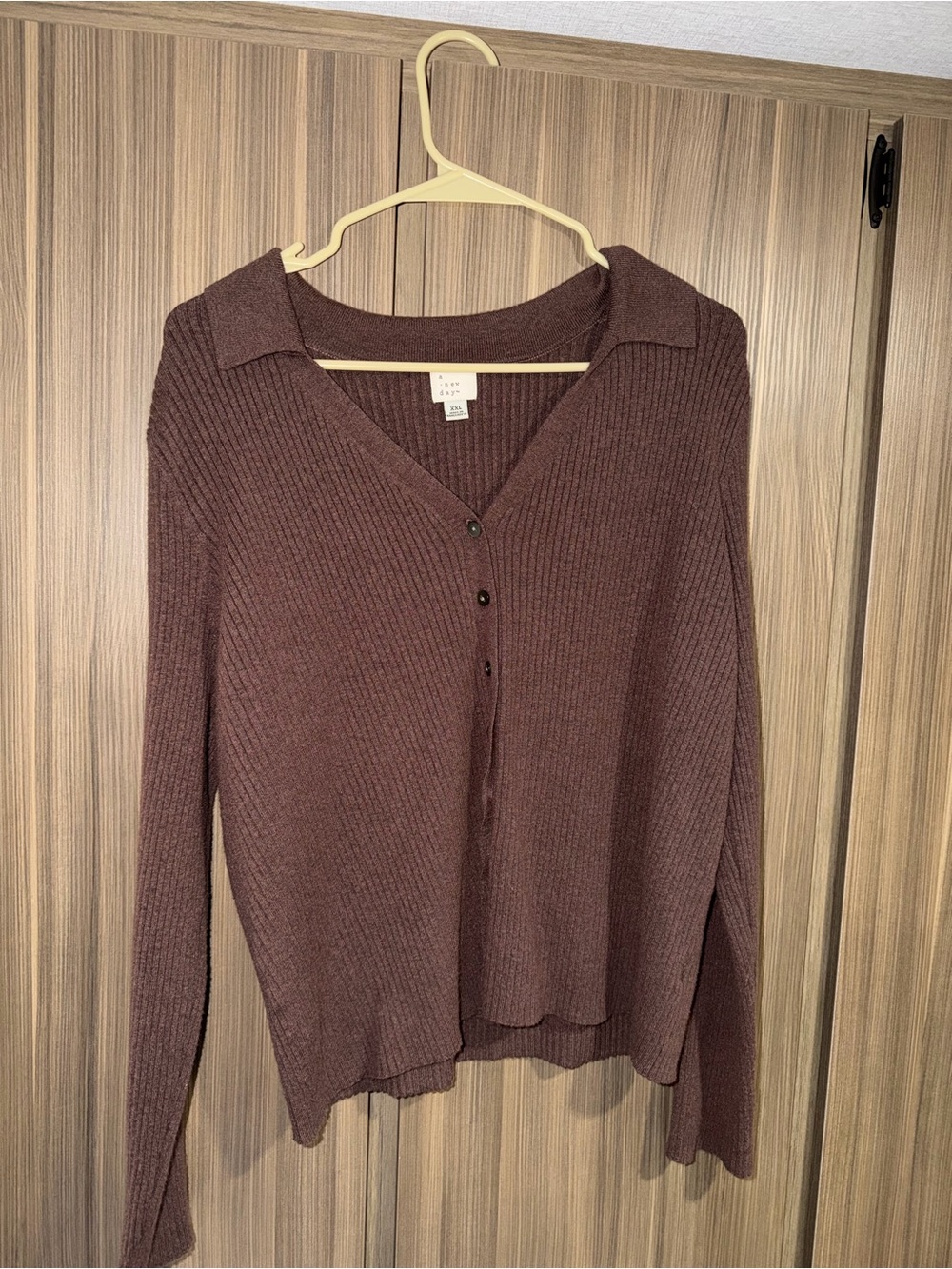 a new day Women's Ribbed V-Neck Button-Front Sweater - Dark Brown